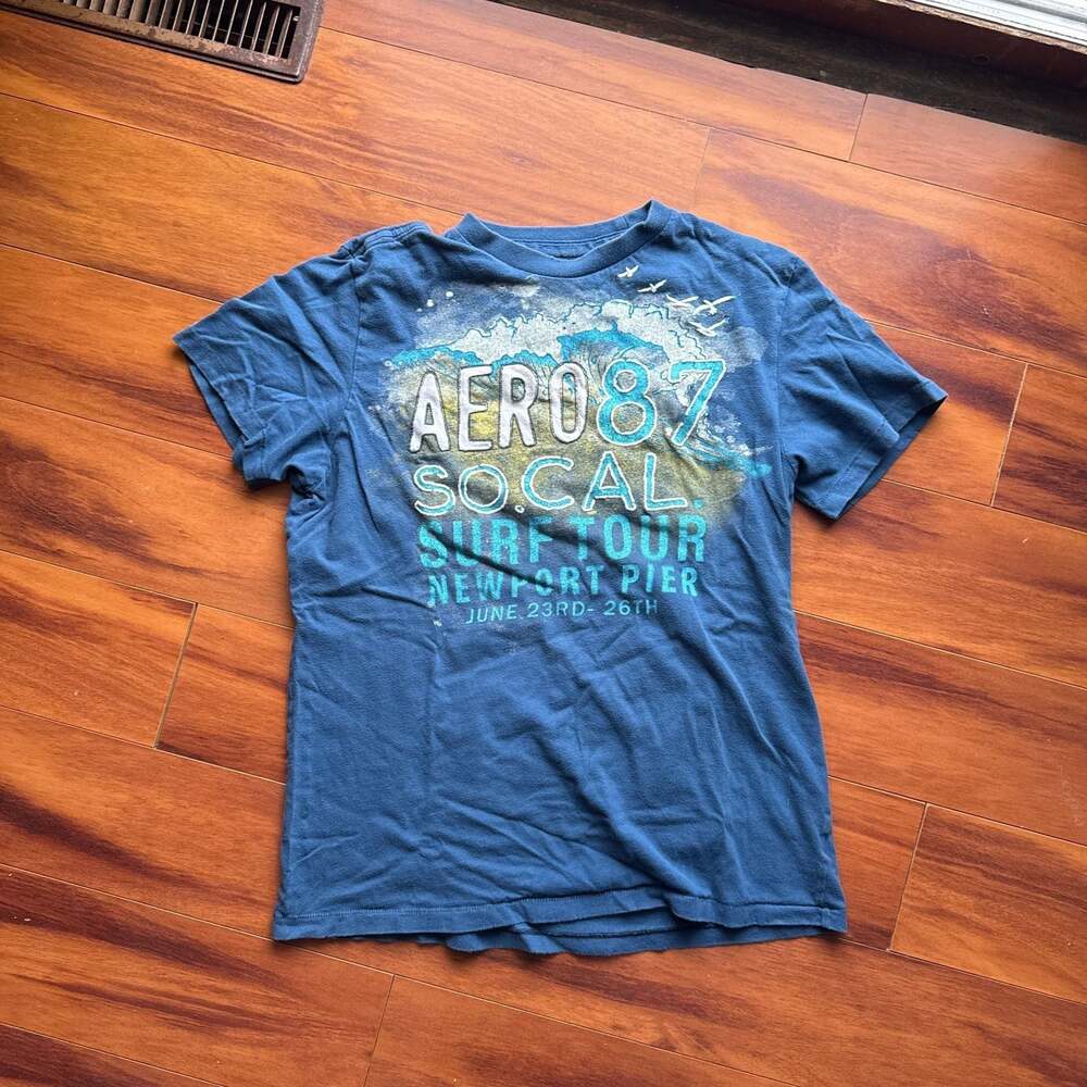 Aeropostale Men's Large Blue Aero 87 SoCal Surf Tour Newport Pier Graphic Tee